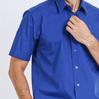 Boss SUPER Kemeja Polos Pria Lengan Pendek Regular Fit Biru Muda Elektrik A
