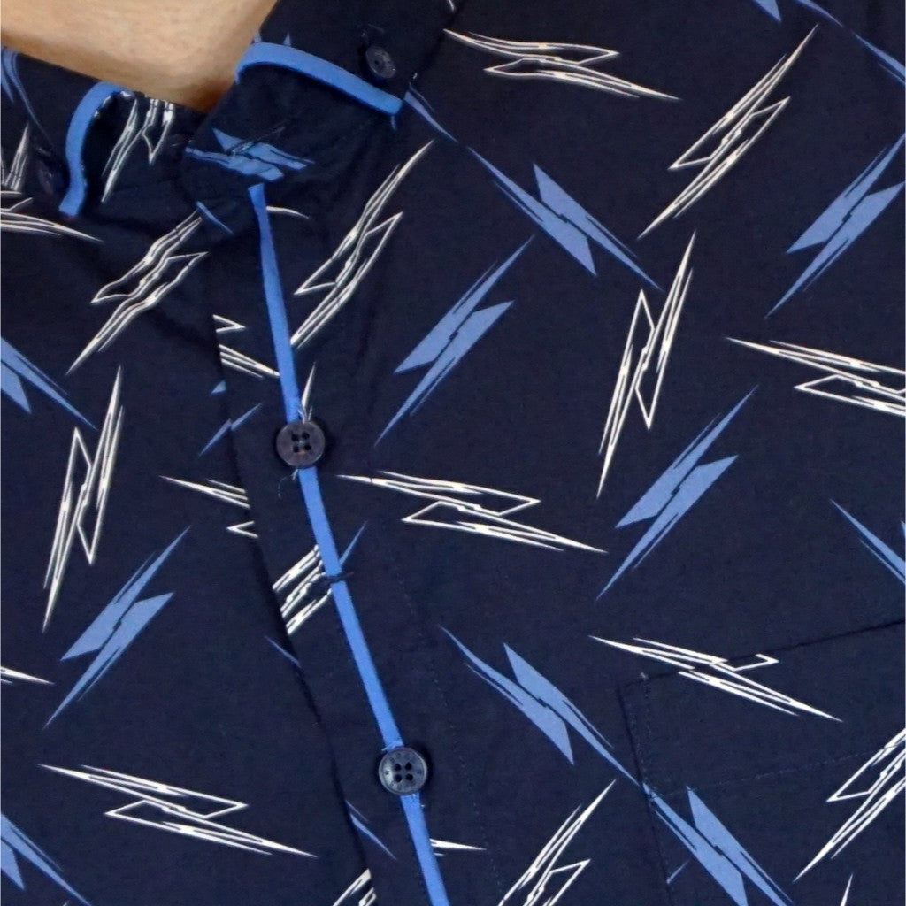 Boss SUPER Kemeja Motif Pria Lengan Pendek Regular Fit Slim Fit