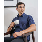 Boss SUPER - Kemeja Polos Pria Lengan Pendek Atasan Hem Kantor Cowok Regular Fit Biru Navy | Size 3XS - 4XL