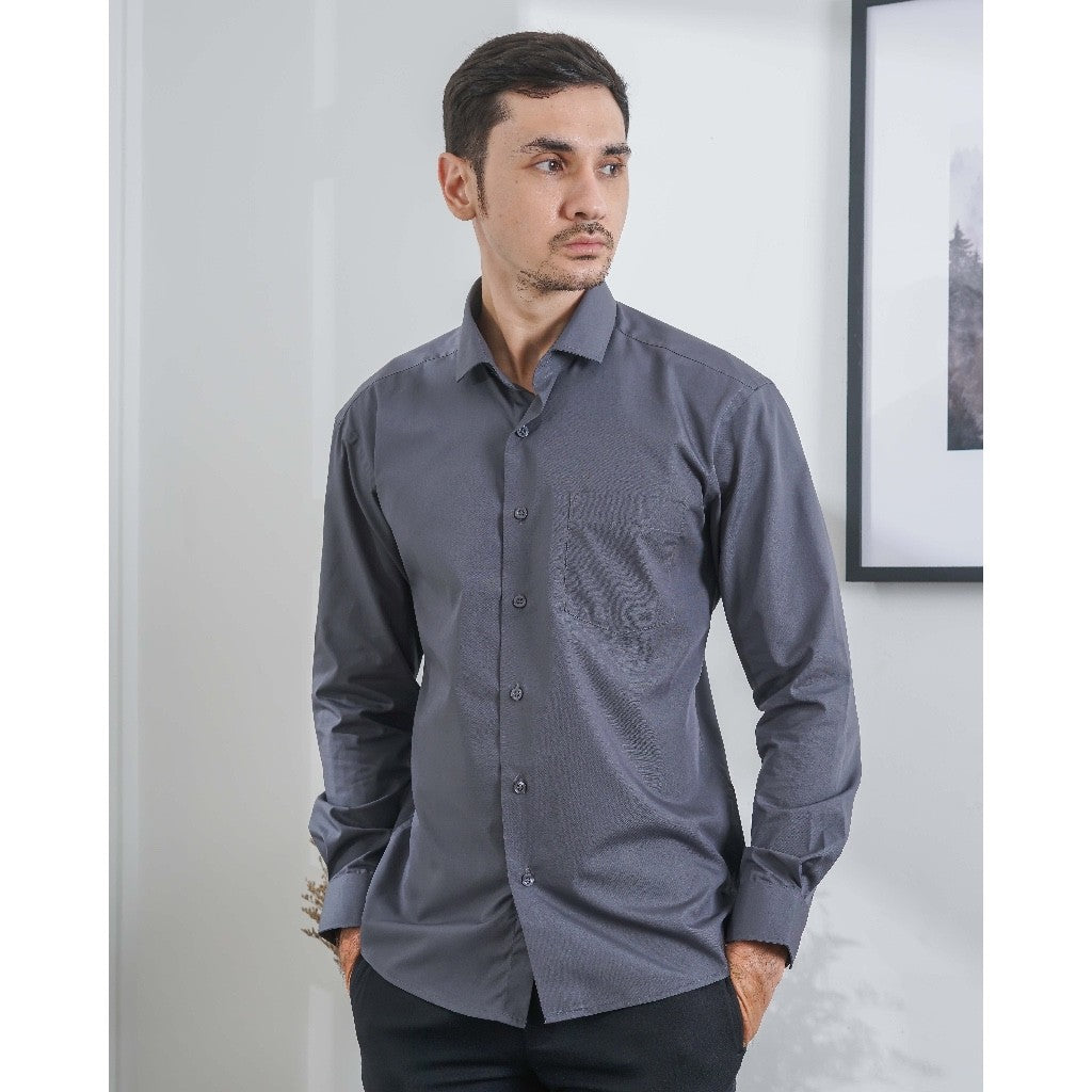 Boss SUPER Kemeja Polos Pria Lengan Panjang Slim Fit Abu 3