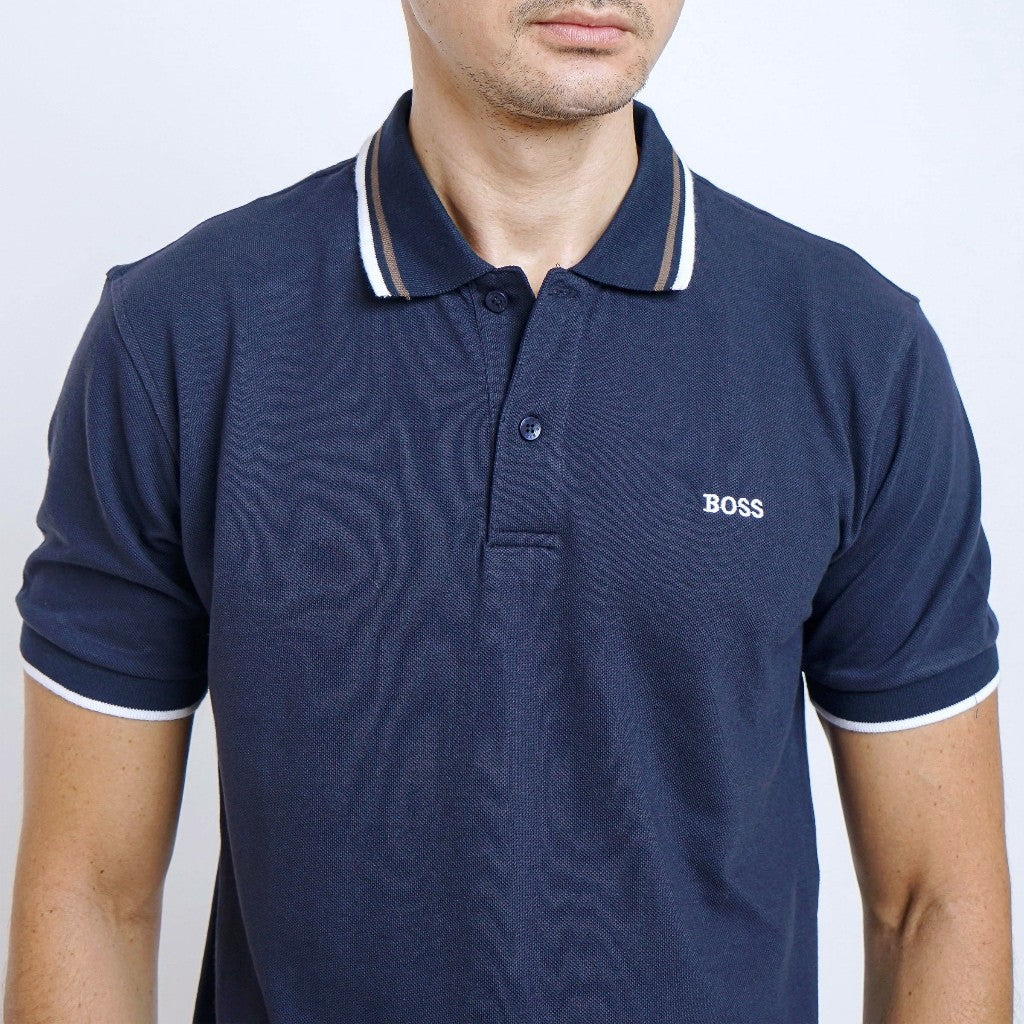 Boss SUPER Kaos Polo / Polo Shirt Pria Regular Fit Biru Navy