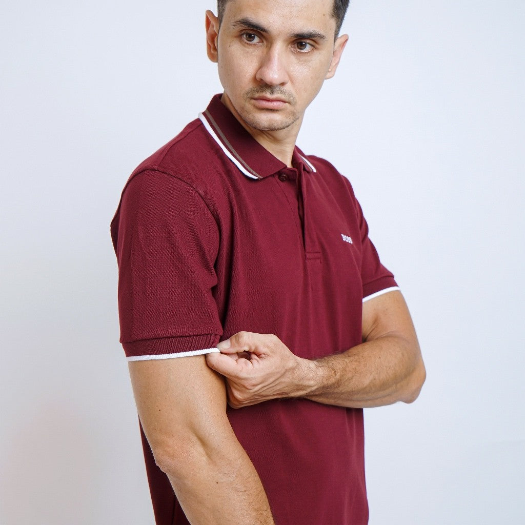 Boss SUPER Kaos Polo / Polo Shirt Pria Regular Fit Merah Maroon