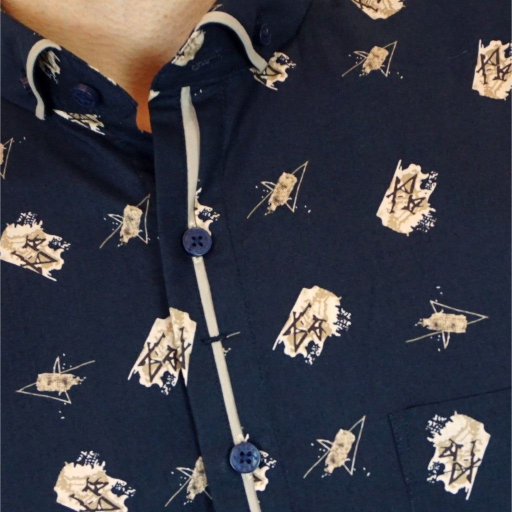 Boss SUPER Kemeja Motif Pria Lengan Pendek Regular Fit Slim Fit