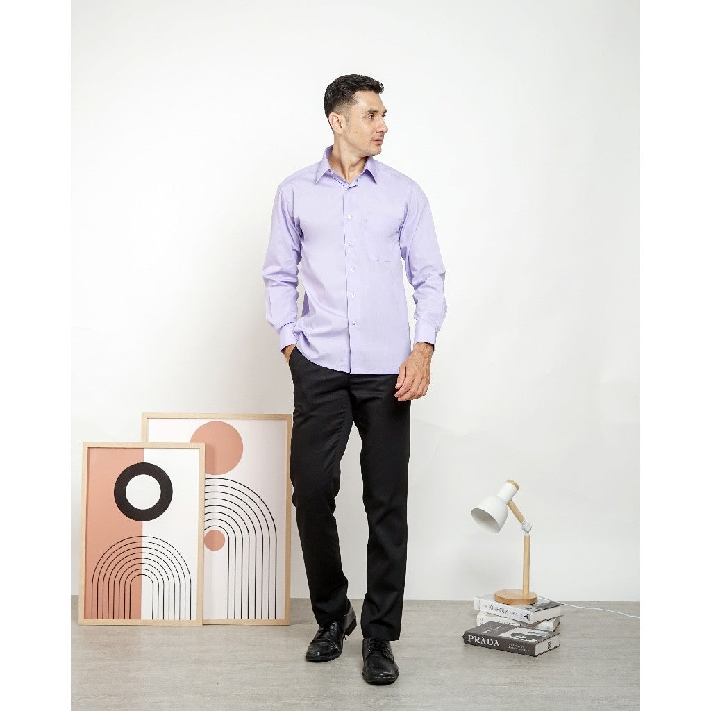 Boss SUPER Kemeja Polos Pria Lengan Panjang Regular Fit Ungu