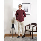 Boss SUPER Kemeja Polos Basic Pria Oxford Shanghai Lengan Panjang Slim Fit OX Maroon