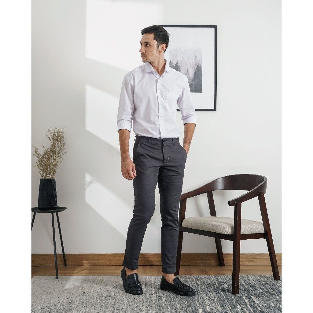 Boss SUPER Celana Panjang Chino Pria Slim Fit Abu