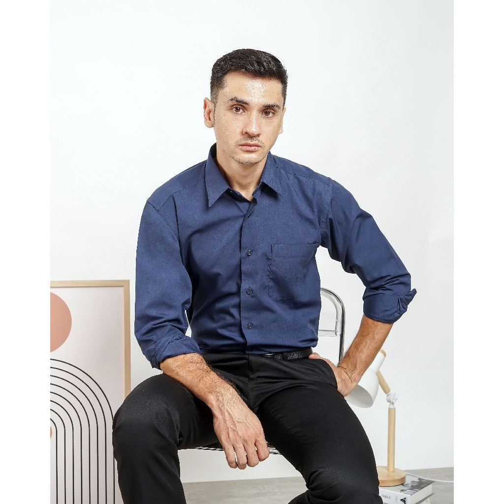 Boss SUPER Men's Long Sleeve Basic Shirt - Navy Blue