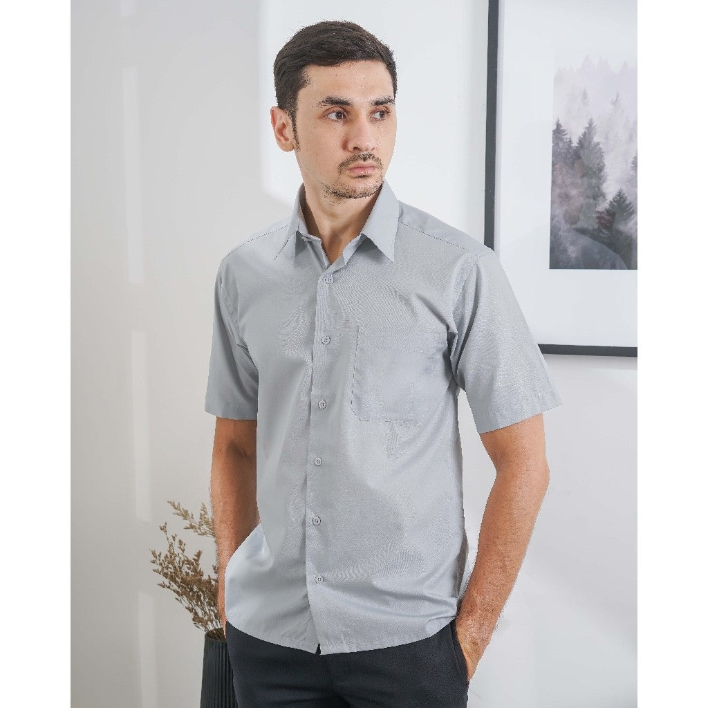Boss SUPER Kemeja Polos Pria Lengan Pendek Regular Fit Abu