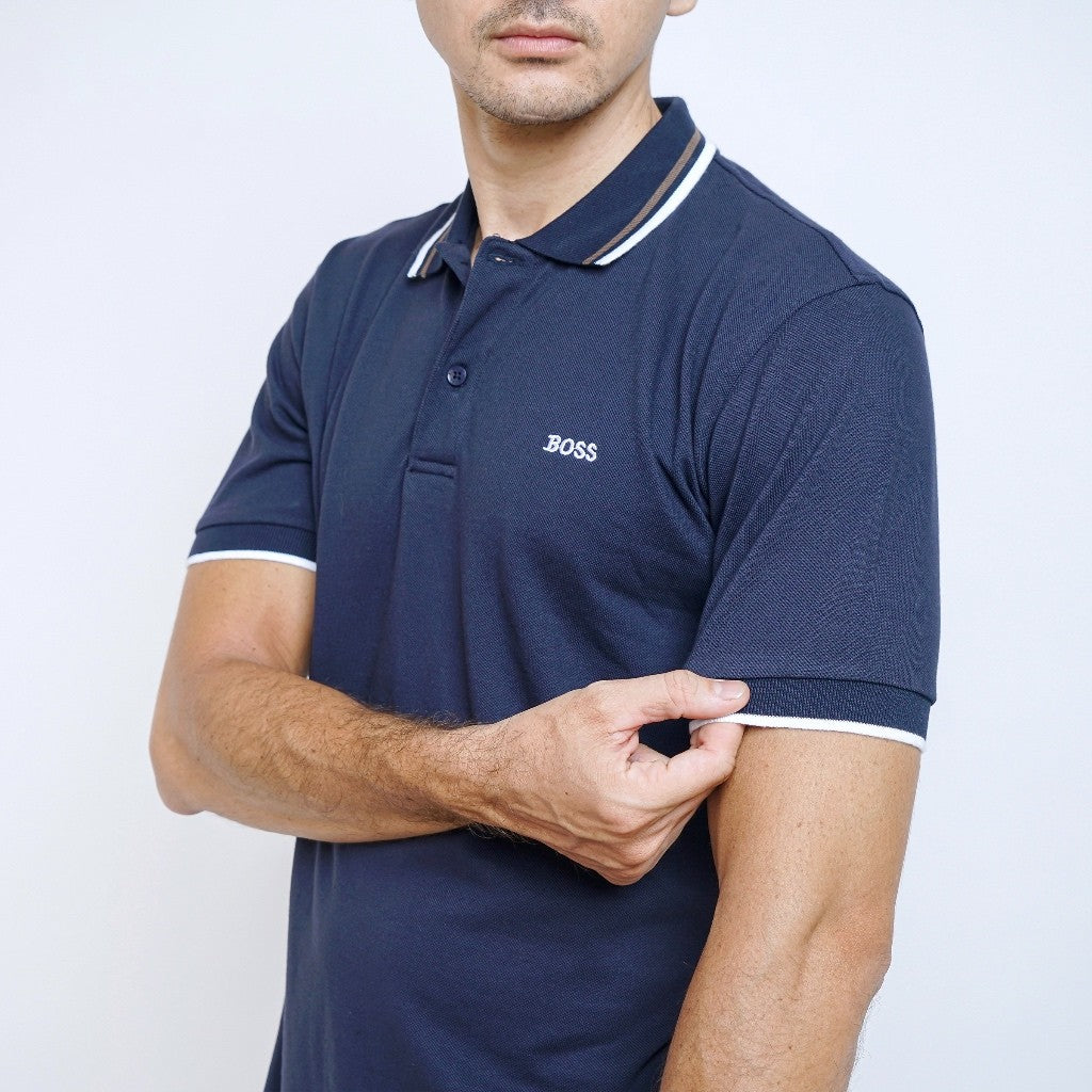 Boss SUPER Kaos Polo / Polo Shirt Pria Regular Fit Biru Navy