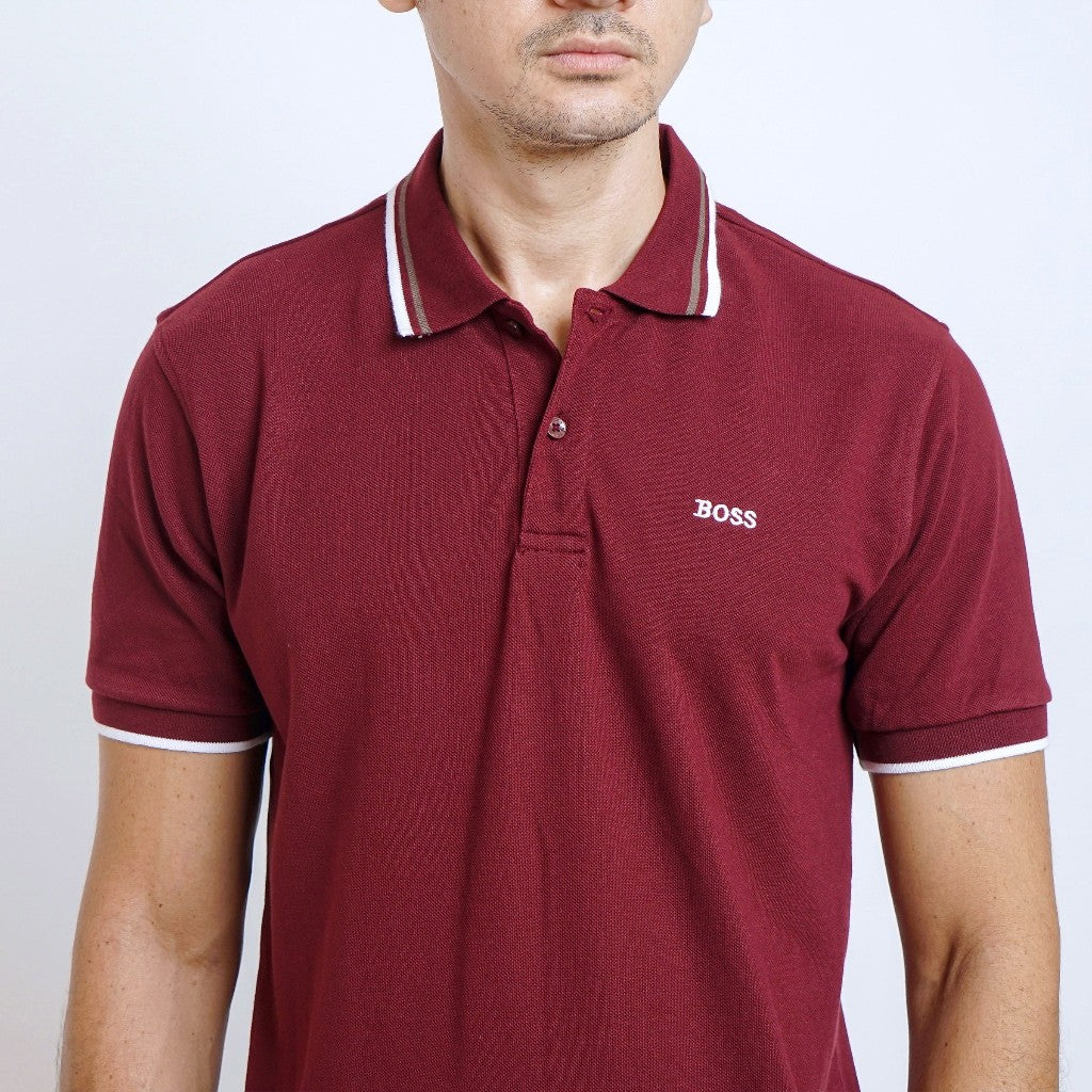 Boss SUPER Kaos Polo / Polo Shirt Pria Regular Fit Merah Maroon