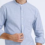 Boss SUPER Kemeja Polos Basic Pria Oxford Shanghai Lengan Panjang Slim Fit OX Biru Muda