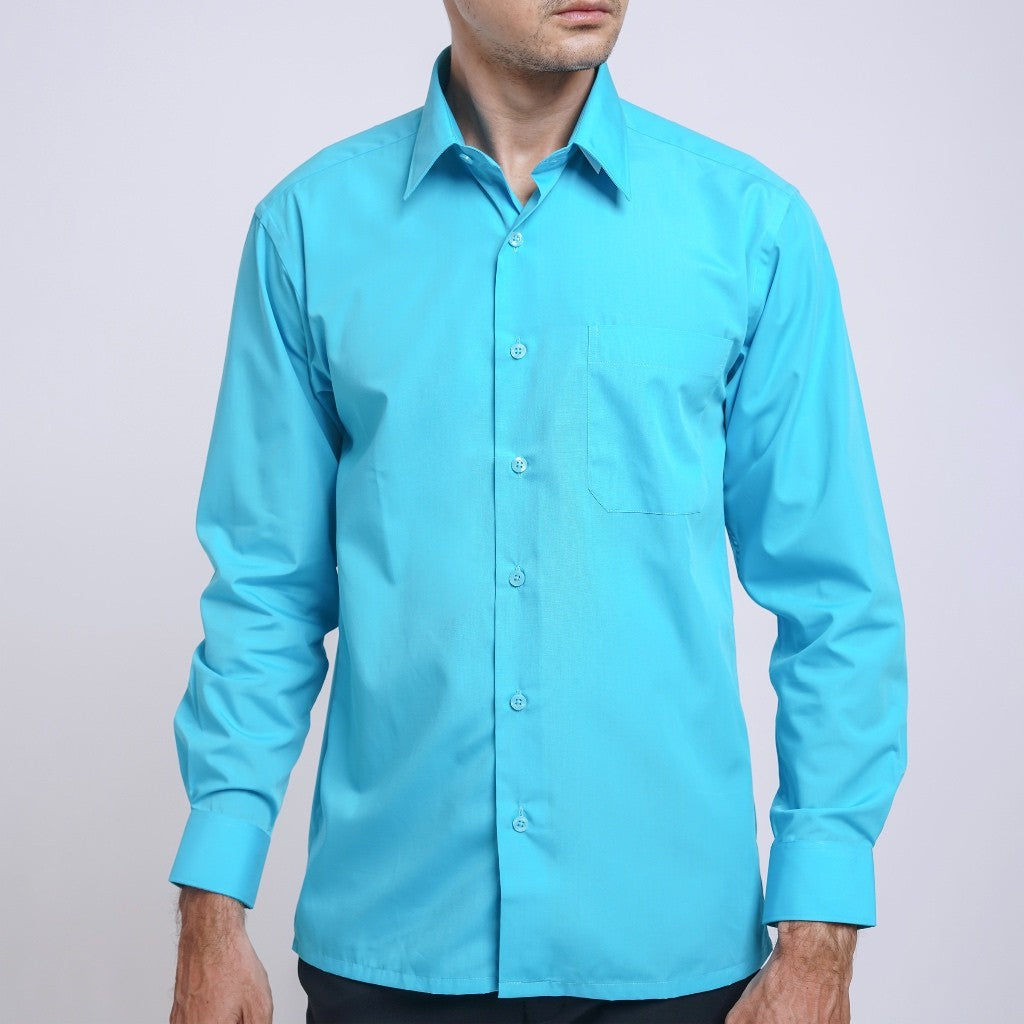 Boss SUPER Kemeja Polos Pria Lengan Panjang Regular Fit Biru Tosca
