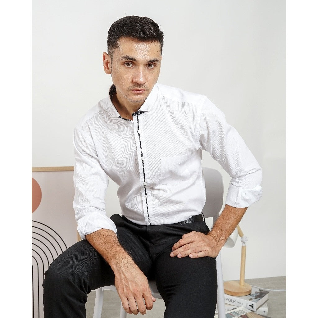 Boss SUPER Men's Pique Cotton Long Sleeve Slim Fit Shirt - White (PQ04)