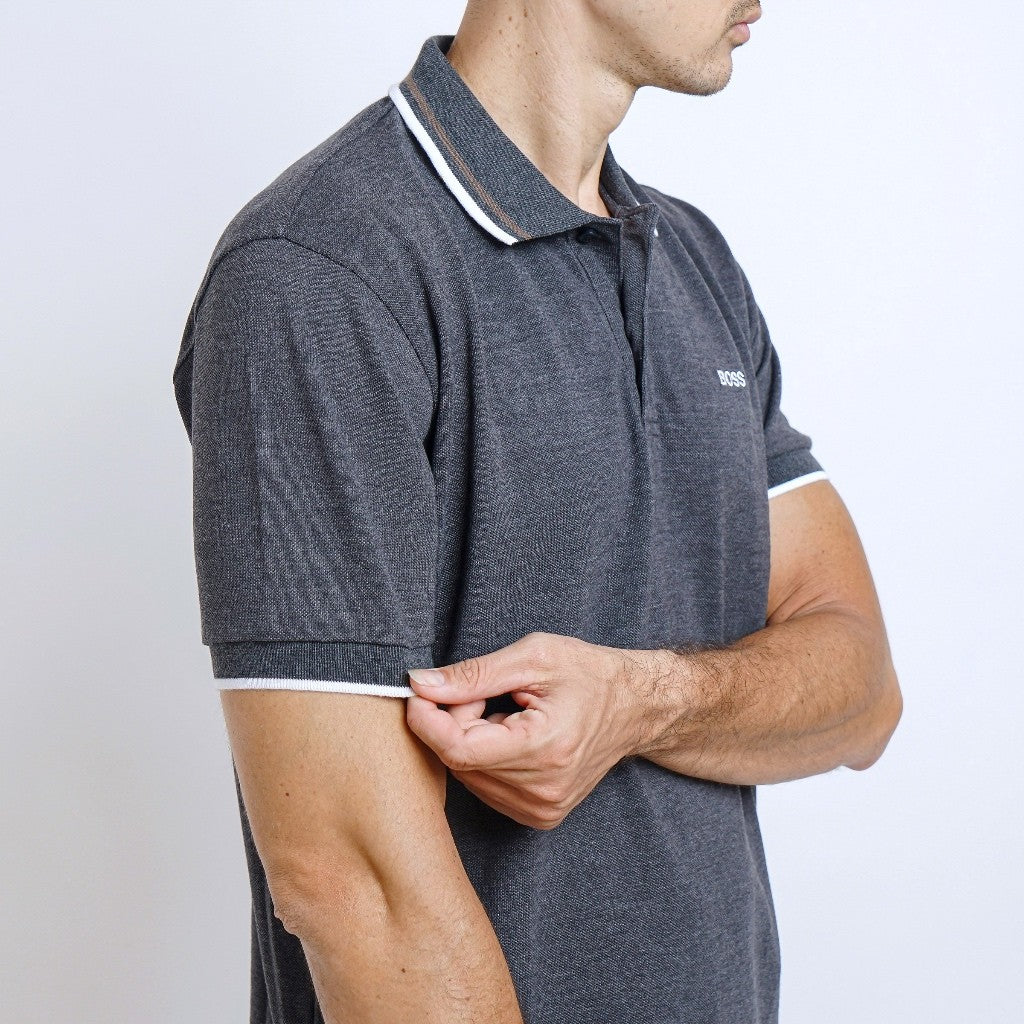 Boss SUPER Kaos Polo / Polo Shirt Pria Regular Fit Abu Tua