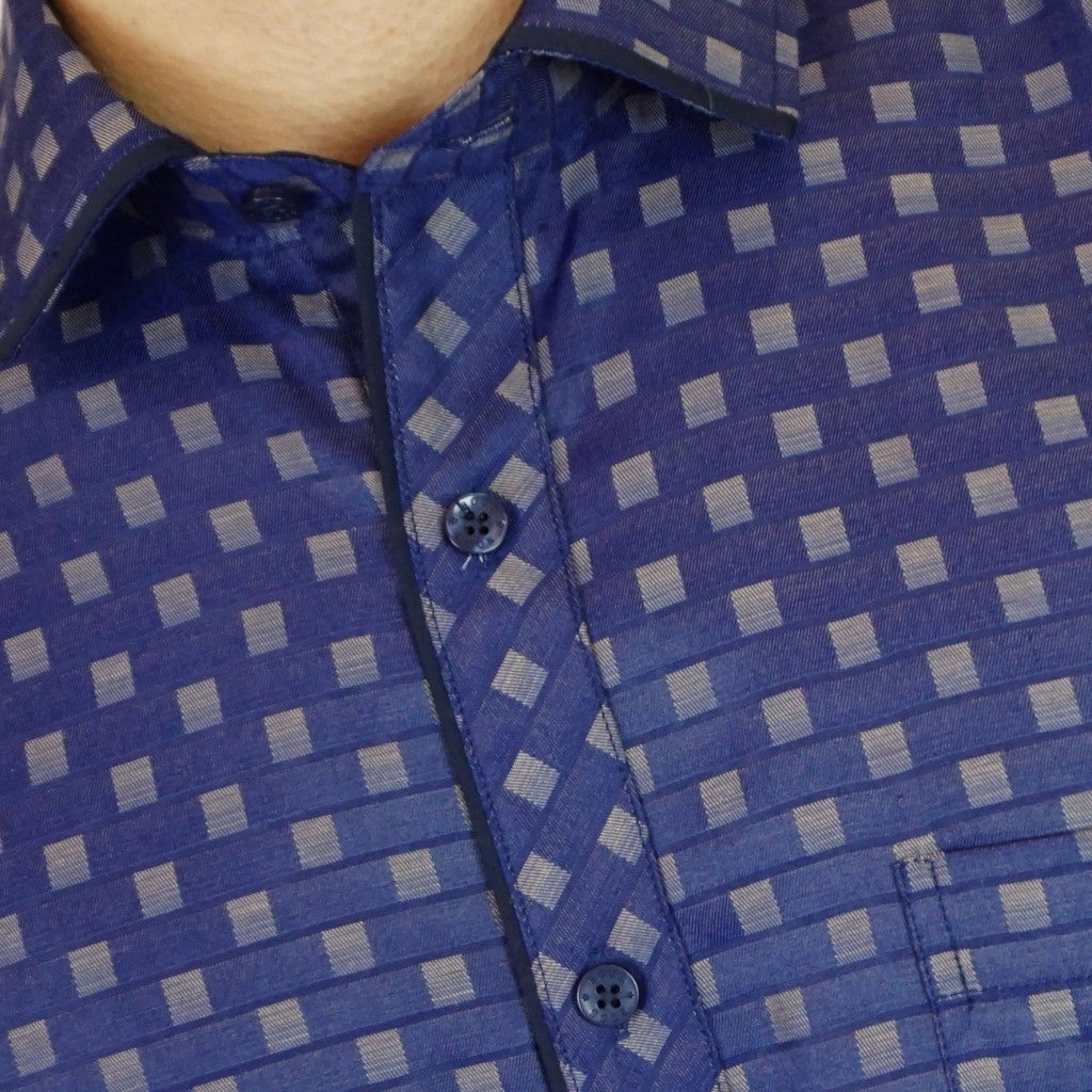 Boss SUPER Kemeja Motif Pria Lengan Pendek Regular Fit 15670 Biru Ungu