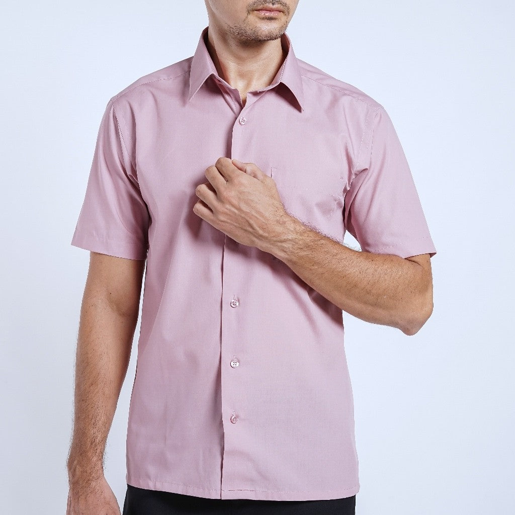 Boss SUPER Kemeja Polos Pria Lengan Pendek Regular Fit Dusty Pink