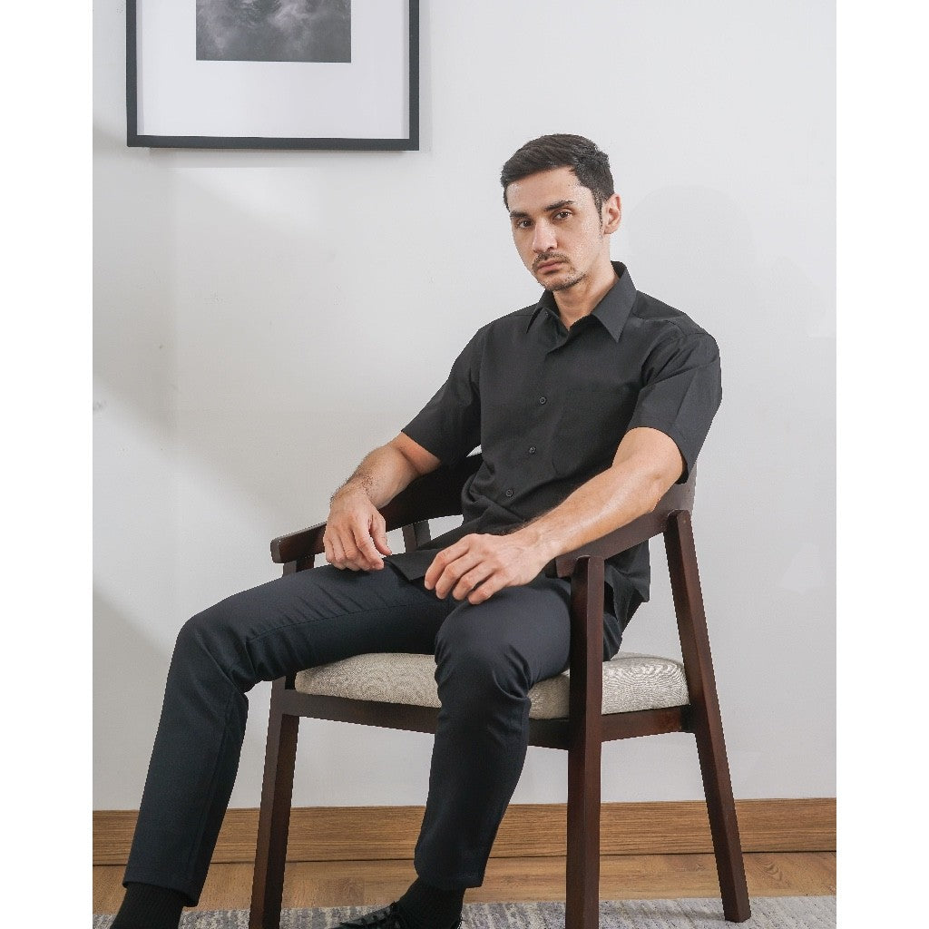 Boss SUPER Kemeja Polos Pria Lengan Pendek Slim Fit Hitam
