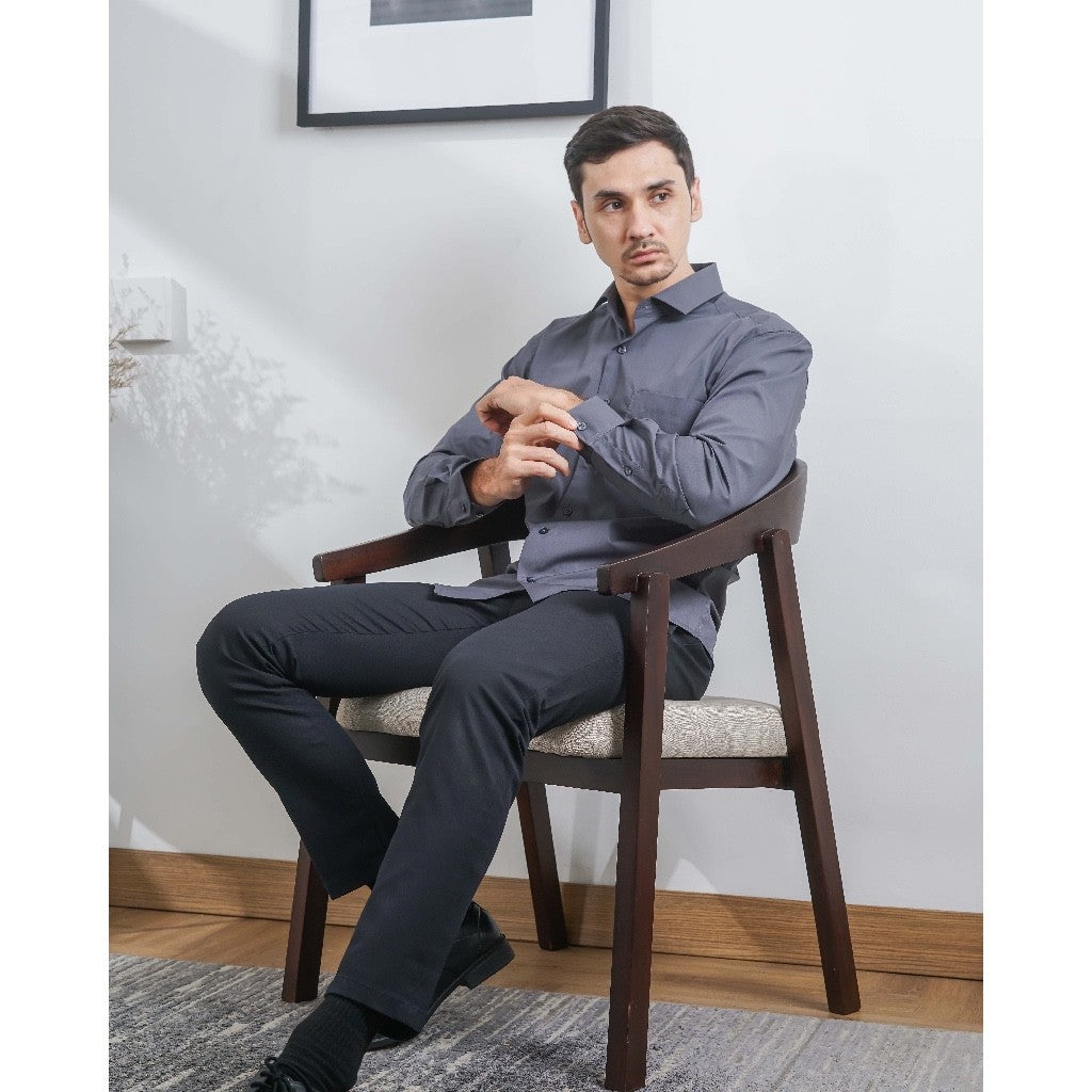 Boss SUPER Kemeja Polos Pria Lengan Panjang Slim Fit Abu 3