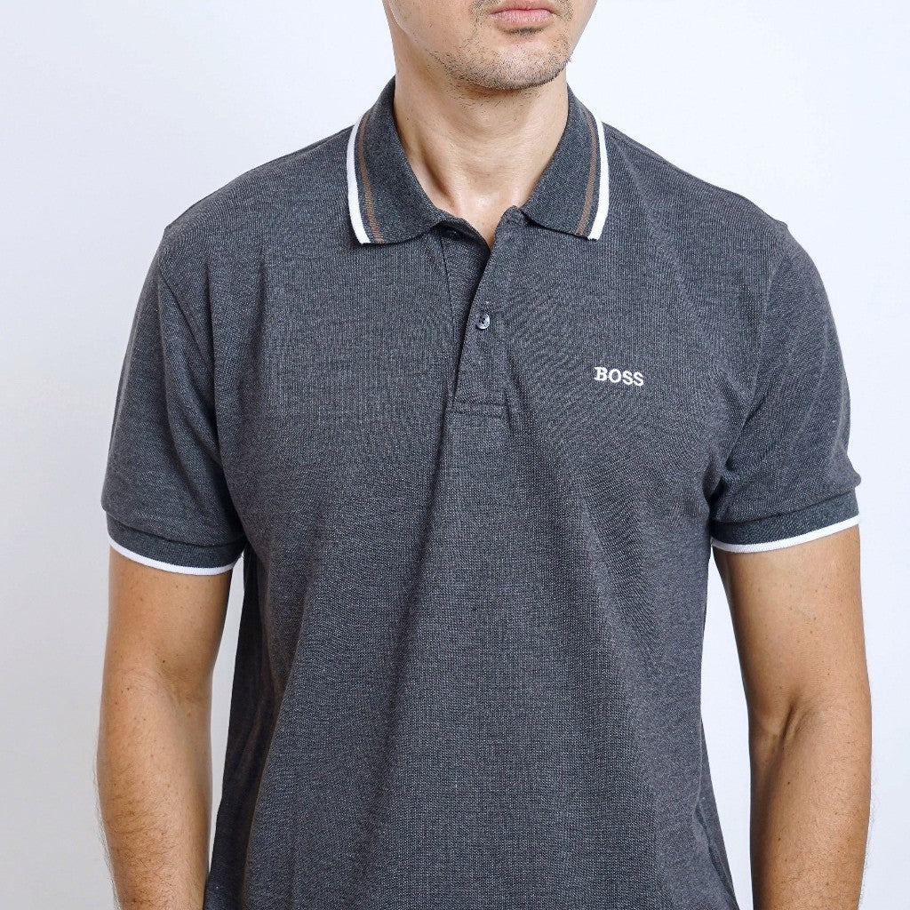 Boss SUPER Kaos Polo / Polo Shirt Pria Regular Fit Abu Tua