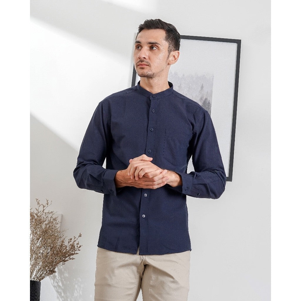 Boss SUPER Kemeja Polos Basic Pria Oxford Shanghai Lengan Panjang Slim Fit OX Navy