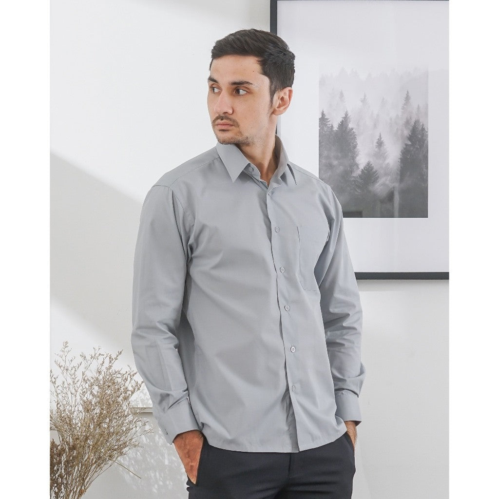 Boss SUPER Kemeja Polos Pria Lengan Panjang Regular Fit Abu