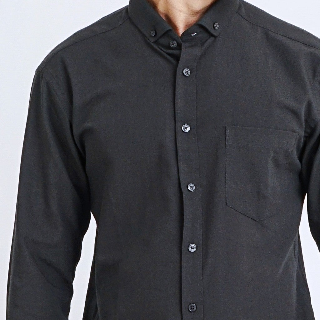 Boss SUPER Kemeja Polos Basic Pria Oxford Cotton Lengan Panjang Slim Fit OXK Hitam