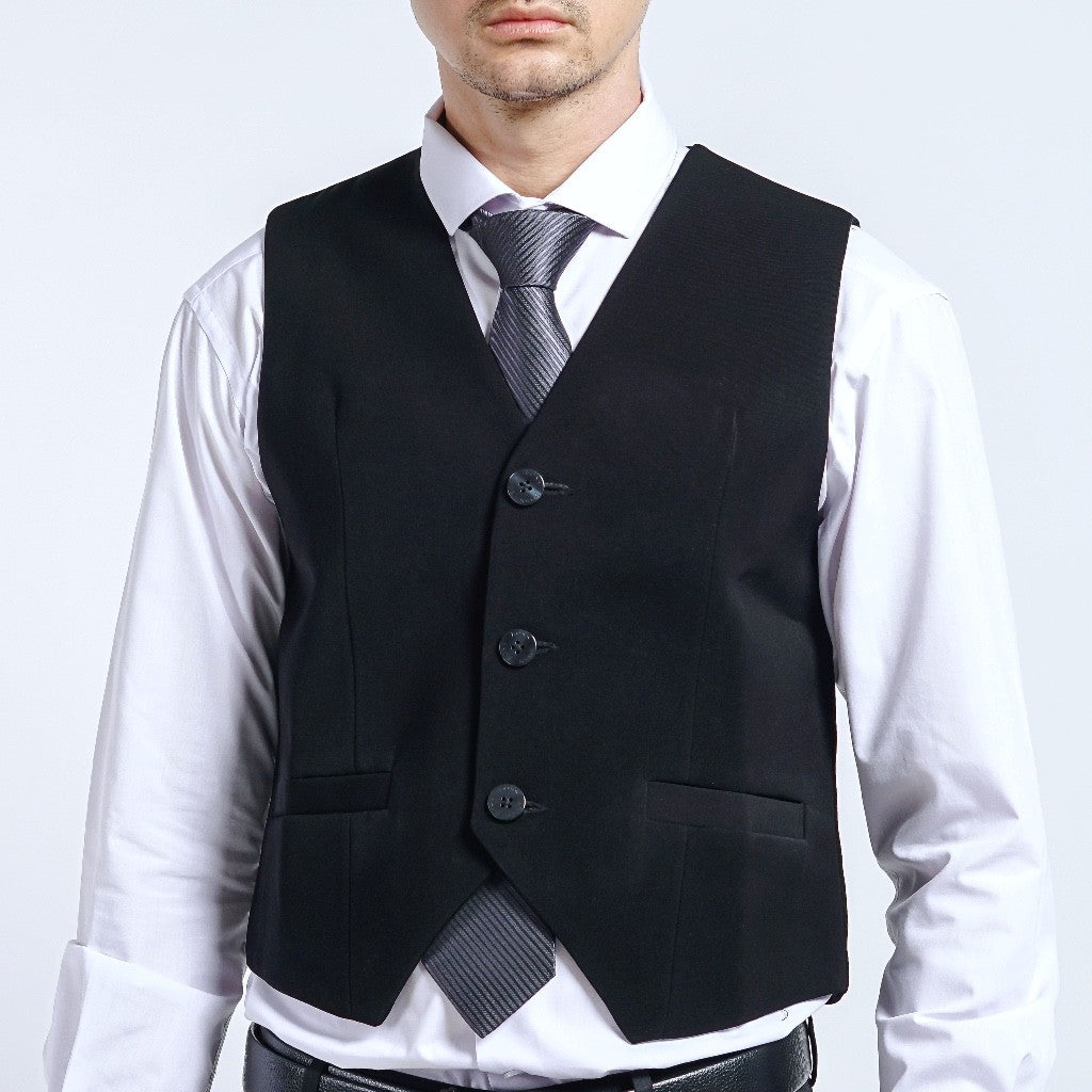 Boss SUPER Jas Rompi (Vest) Formal Pria Slim Fit Hitam