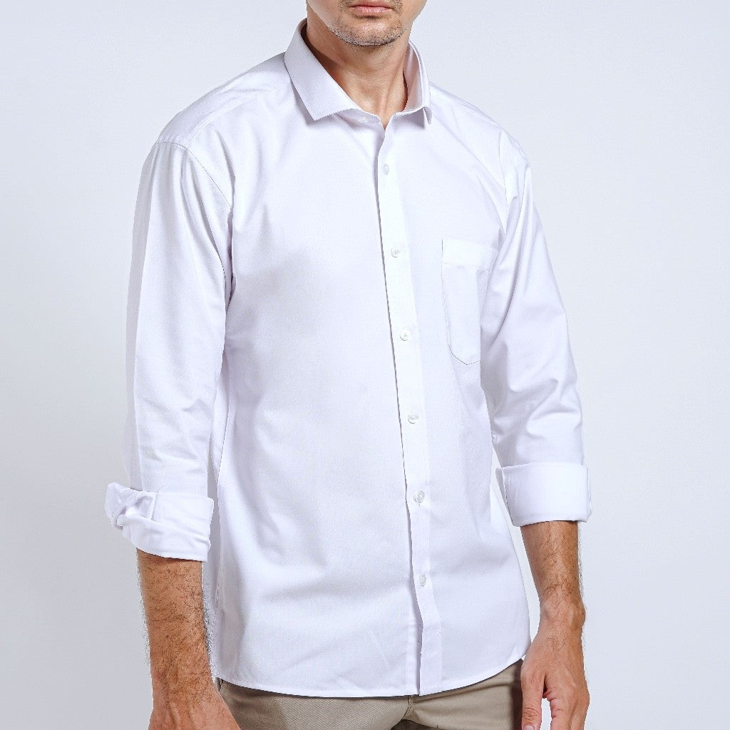 Boss SUPER Kemeja Polos Pria Oxford Lengan Panjang Slim Fit OXK Putih