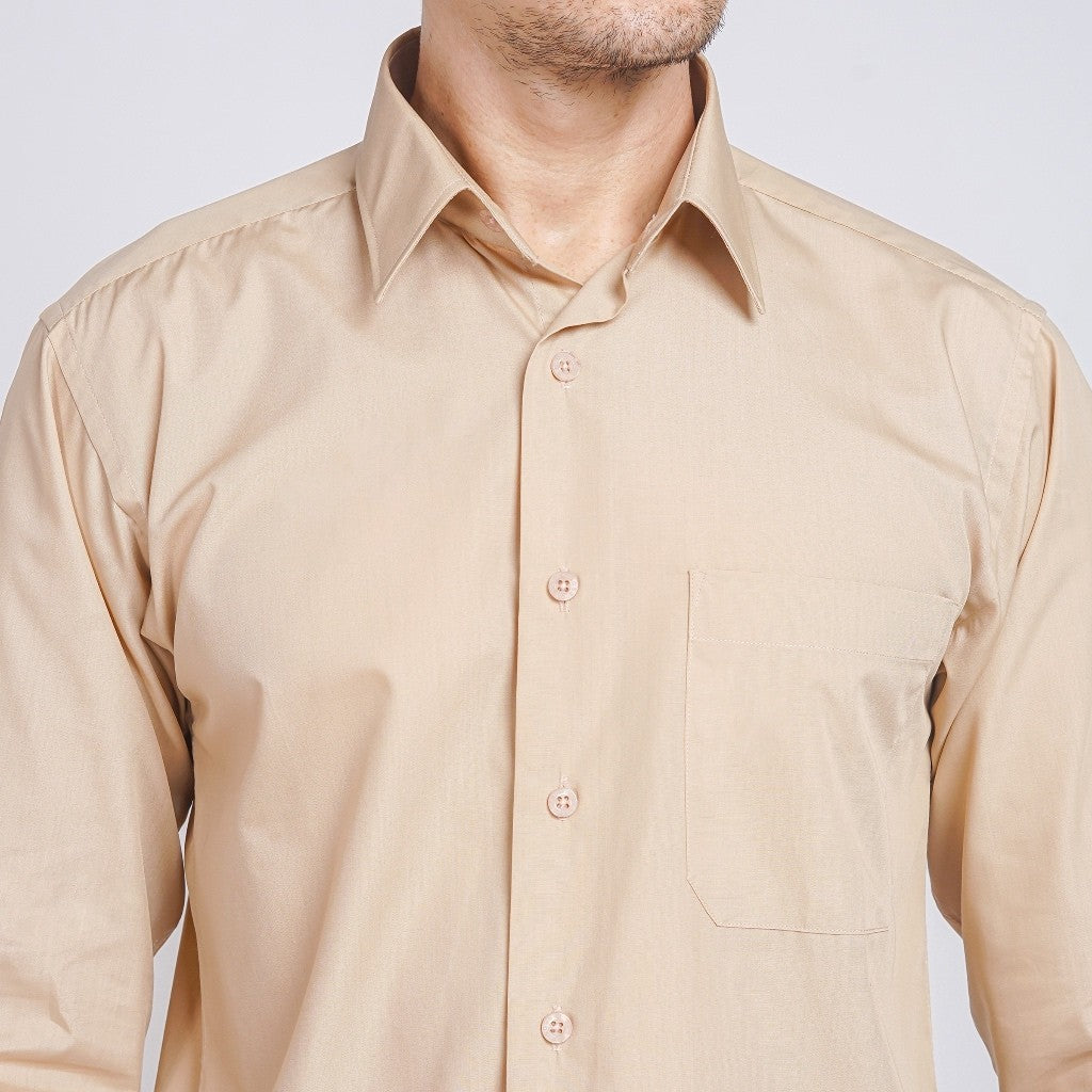 Boss SUPER Kemeja Polos Pria Lengan Panjang Regular Fit Coklat Beige Cream