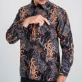 Boss SUPER Men's Batik Long Sleeve Regular Fit Shirt - Black Blue (8322)