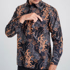 Boss SUPER Men's Batik Long Sleeve Regular Fit Shirt - Black Blue (8322)