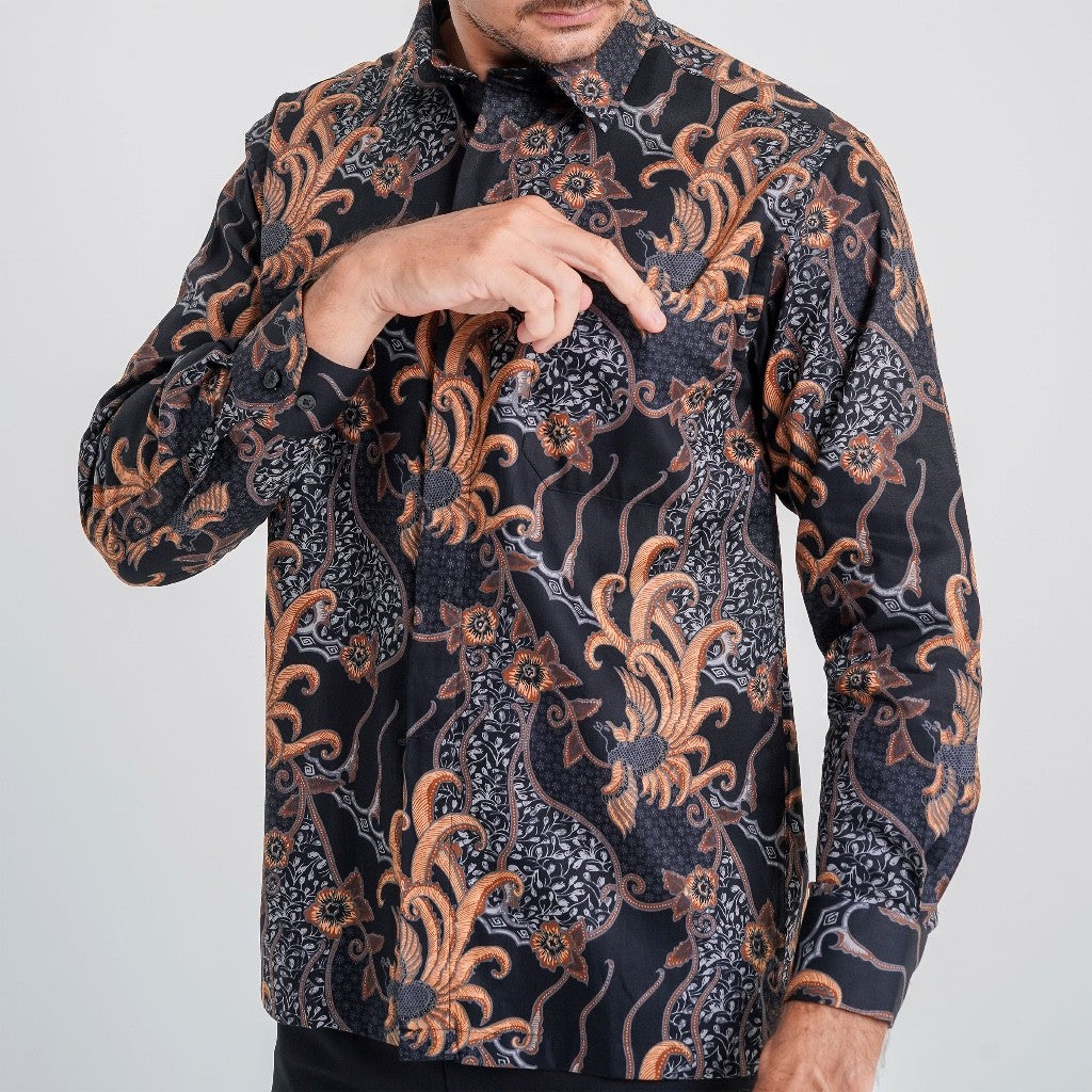 Boss SUPER Kemeja Batik Pria Lengan Panjang Regular Fit 8322 Hitam Biru