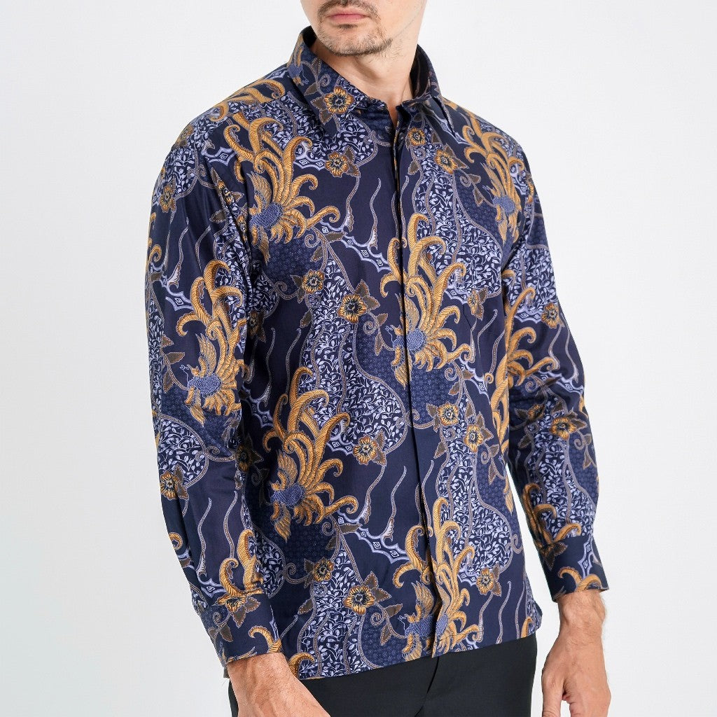 Boss SUPER Kemeja Batik Pria Lengan Panjang Regular Fit 8322 Hitam Biru
