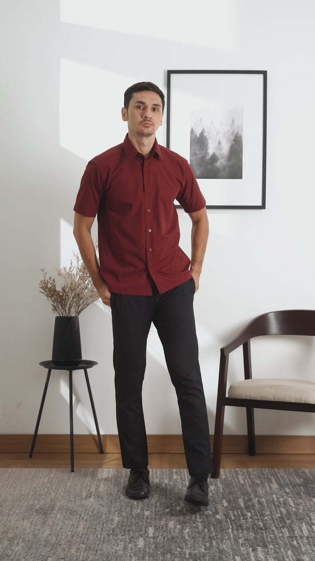 Boss SUPER Men's Short Sleeve Basic Shirt - Maroon Red