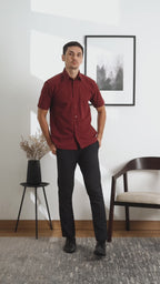 Boss SUPER Men's Short Sleeve Basic Shirt - Maroon Red