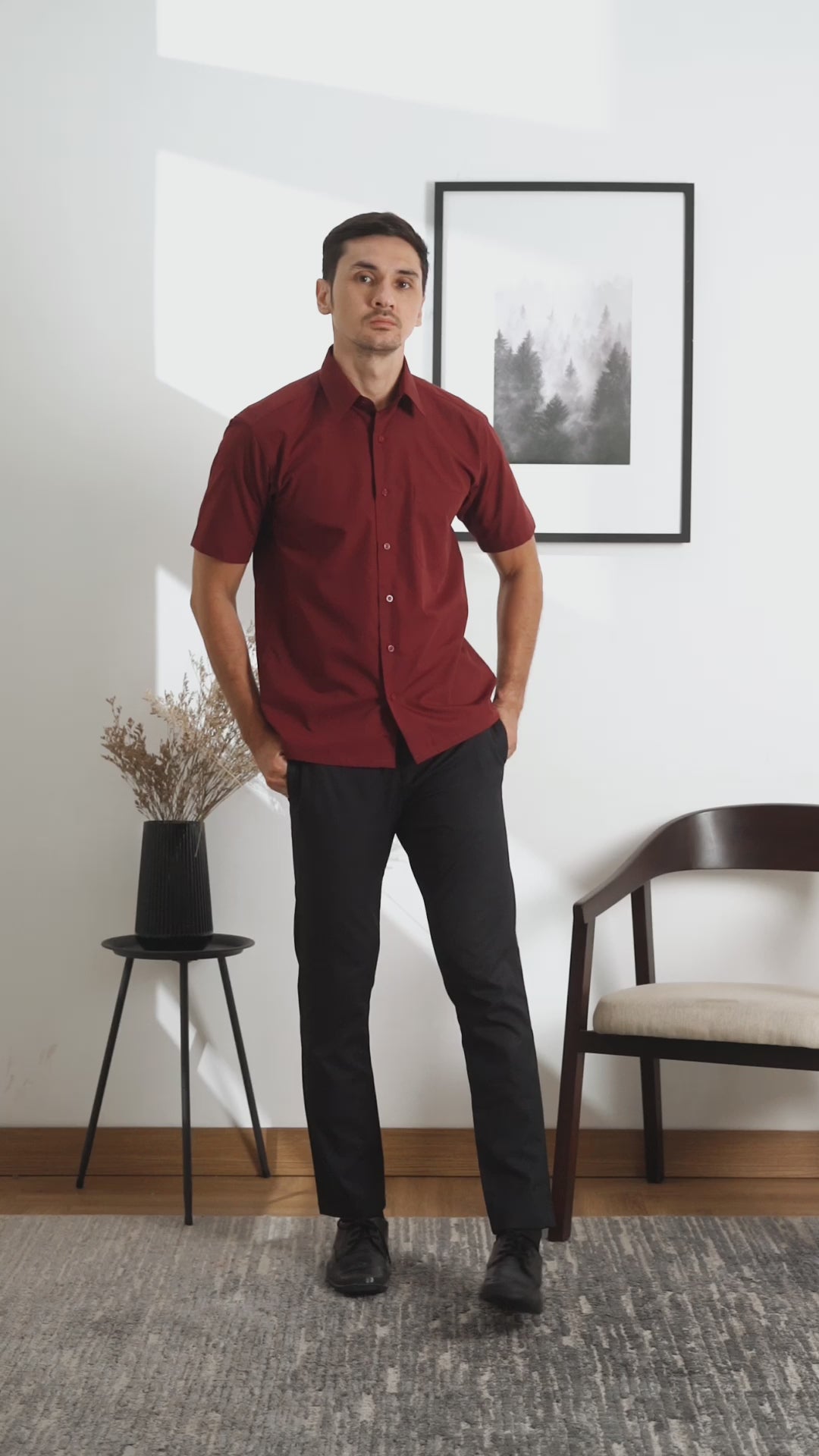 Boss SUPER Men's Short Sleeve Basic Shirt - Maroon Red