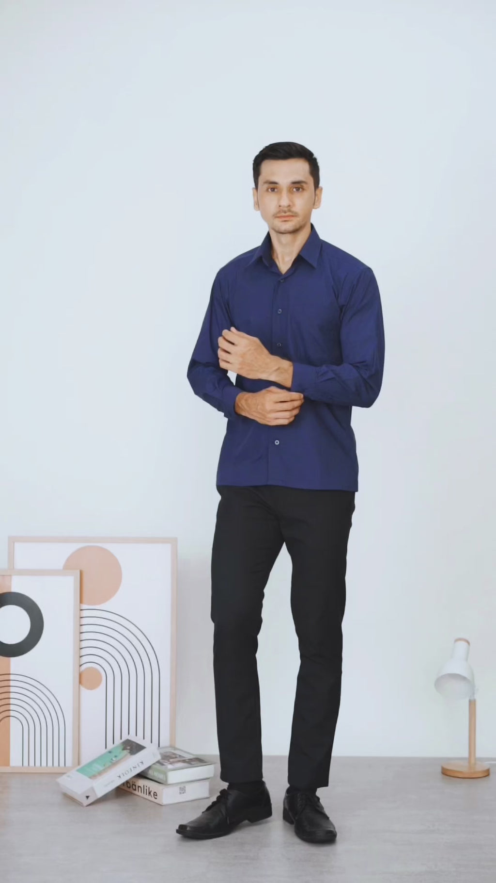 Boss SUPER Men's Long Sleeve Basic Shirt - Navy Blue