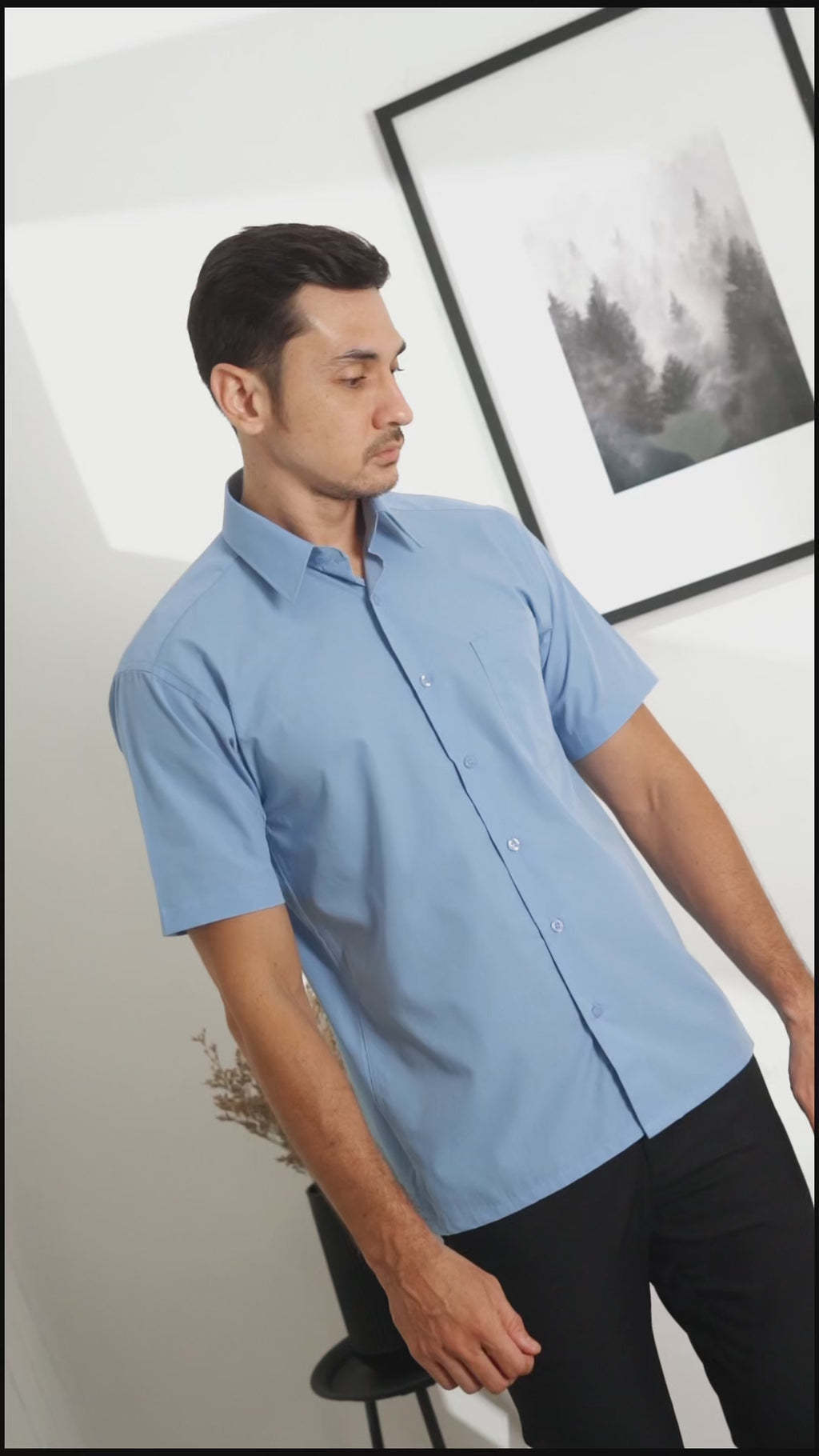 Boss SUPER Kemeja Polos Pria Lengan Pendek Regular Fit Biru