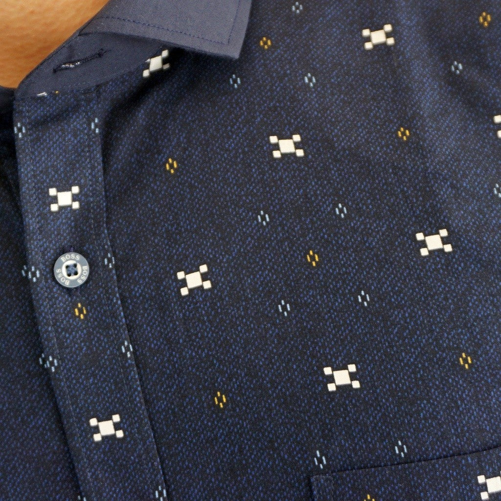 Boss SUPER Kemeja Motif Pria Lengan Pendek Slim Fit 1253