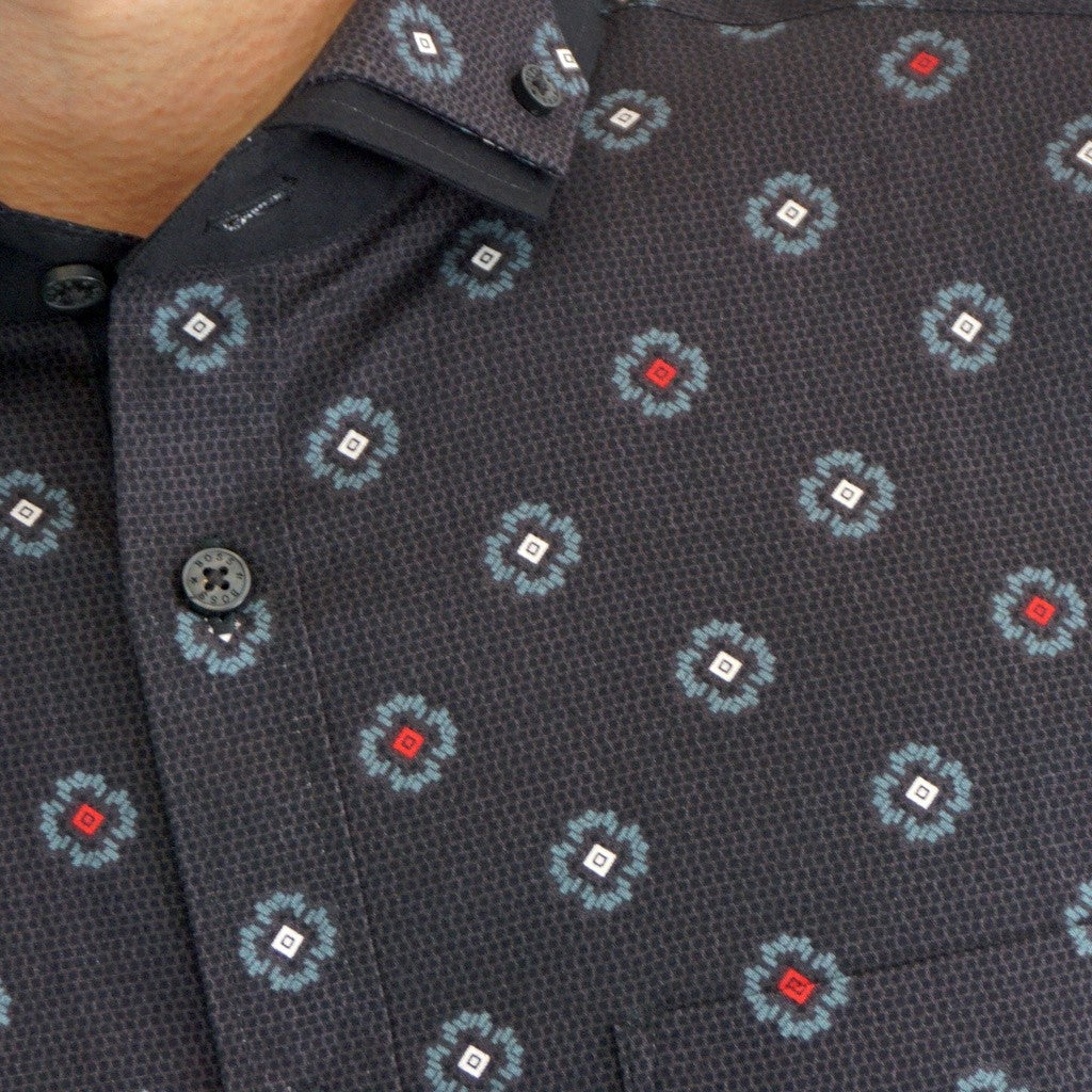 Boss SUPER Kemeja Motif Pria Lengan Pendek Slim Fit 1255