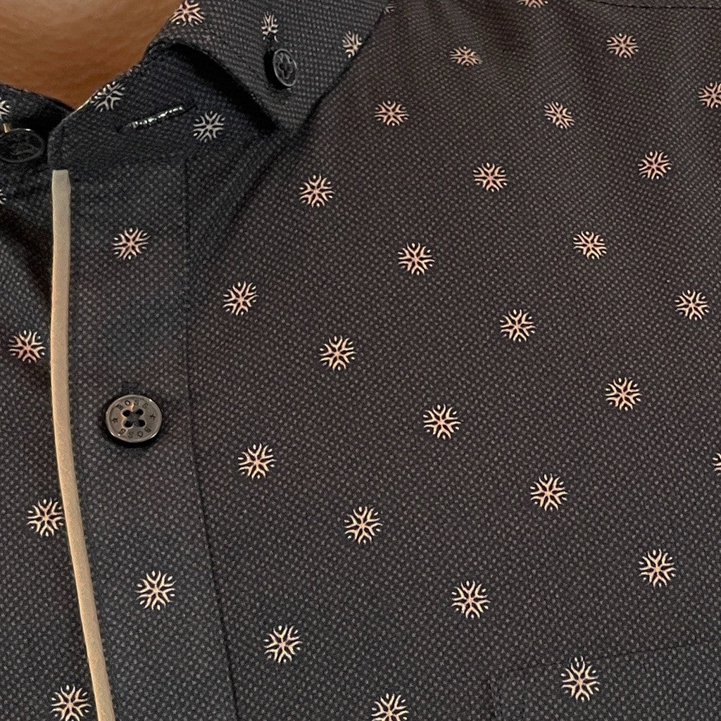 Boss SUPER Kemeja Motif Pria Lengan Pendek Slim Fit 1258 Coklat Biru